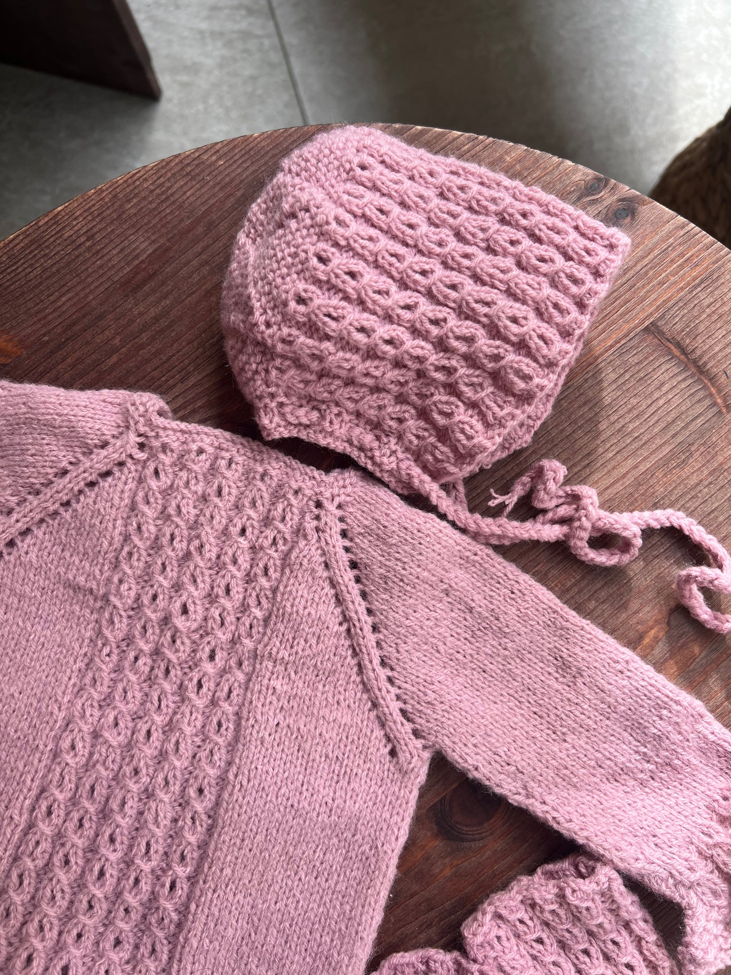 Conjunto de punto rosa blush