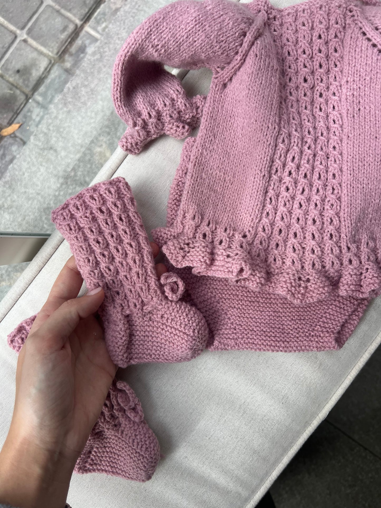 Conjunto de punto rosa blush