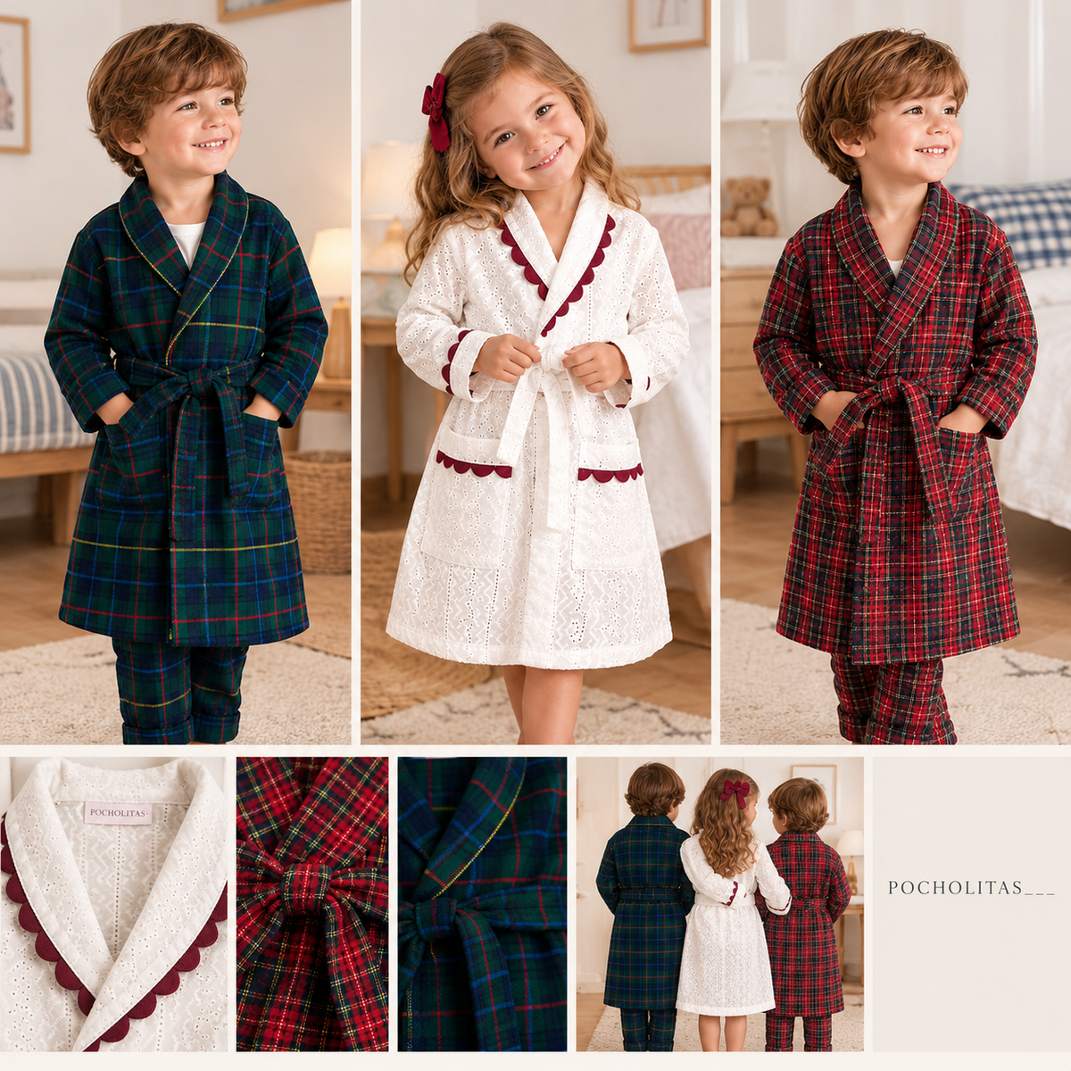 Bata infantil escocesa verde
