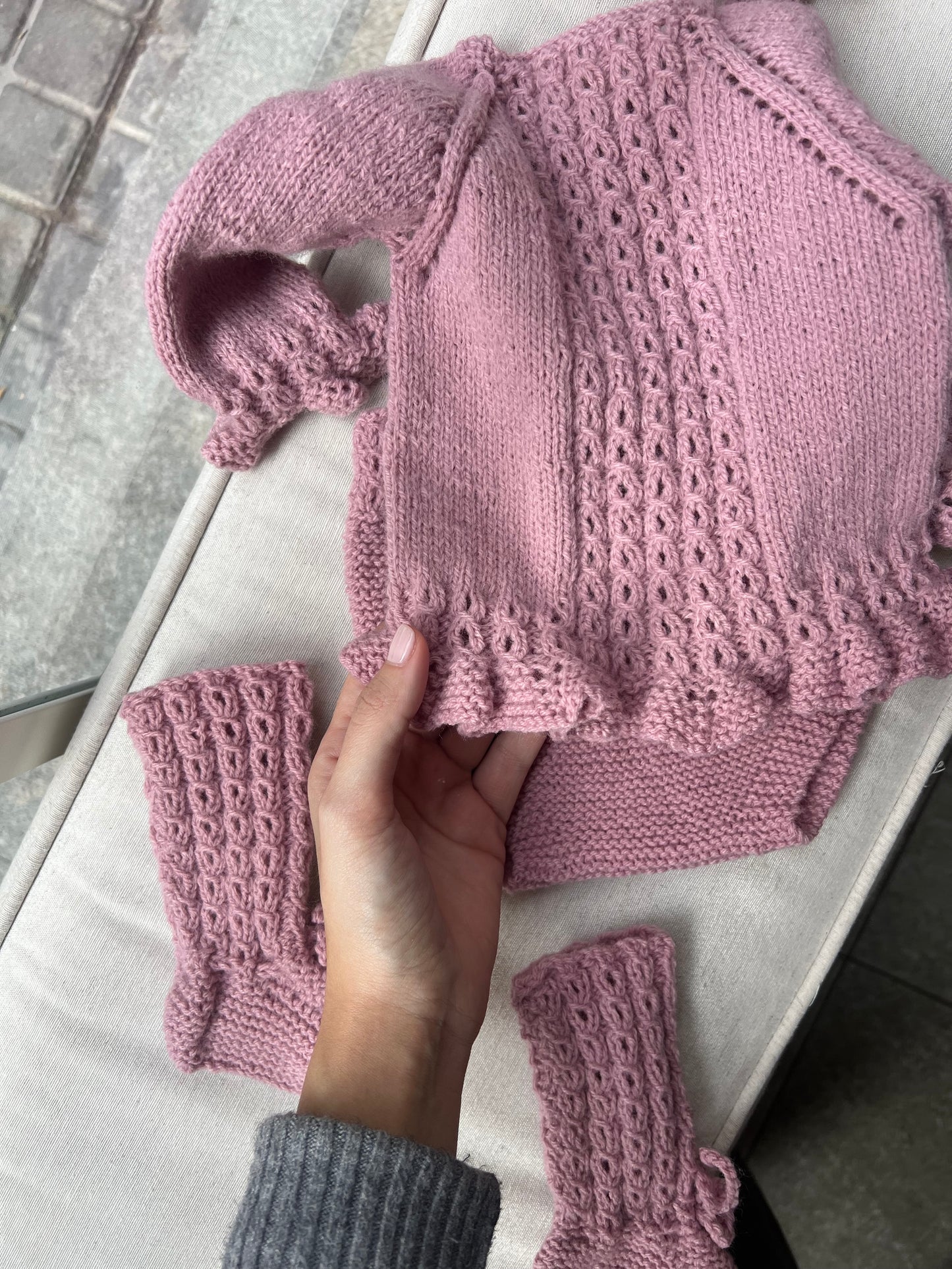 Conjunto de punto rosa blush