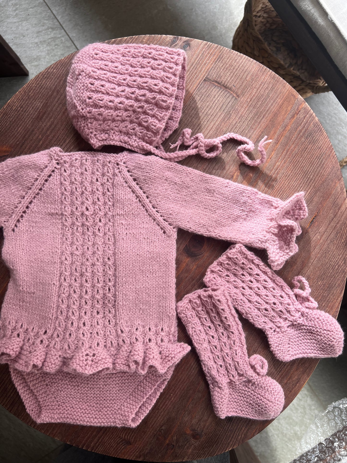 Conjunto de punto rosa blush