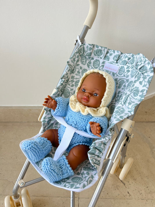 Silleta ligera plastificada azul de flores